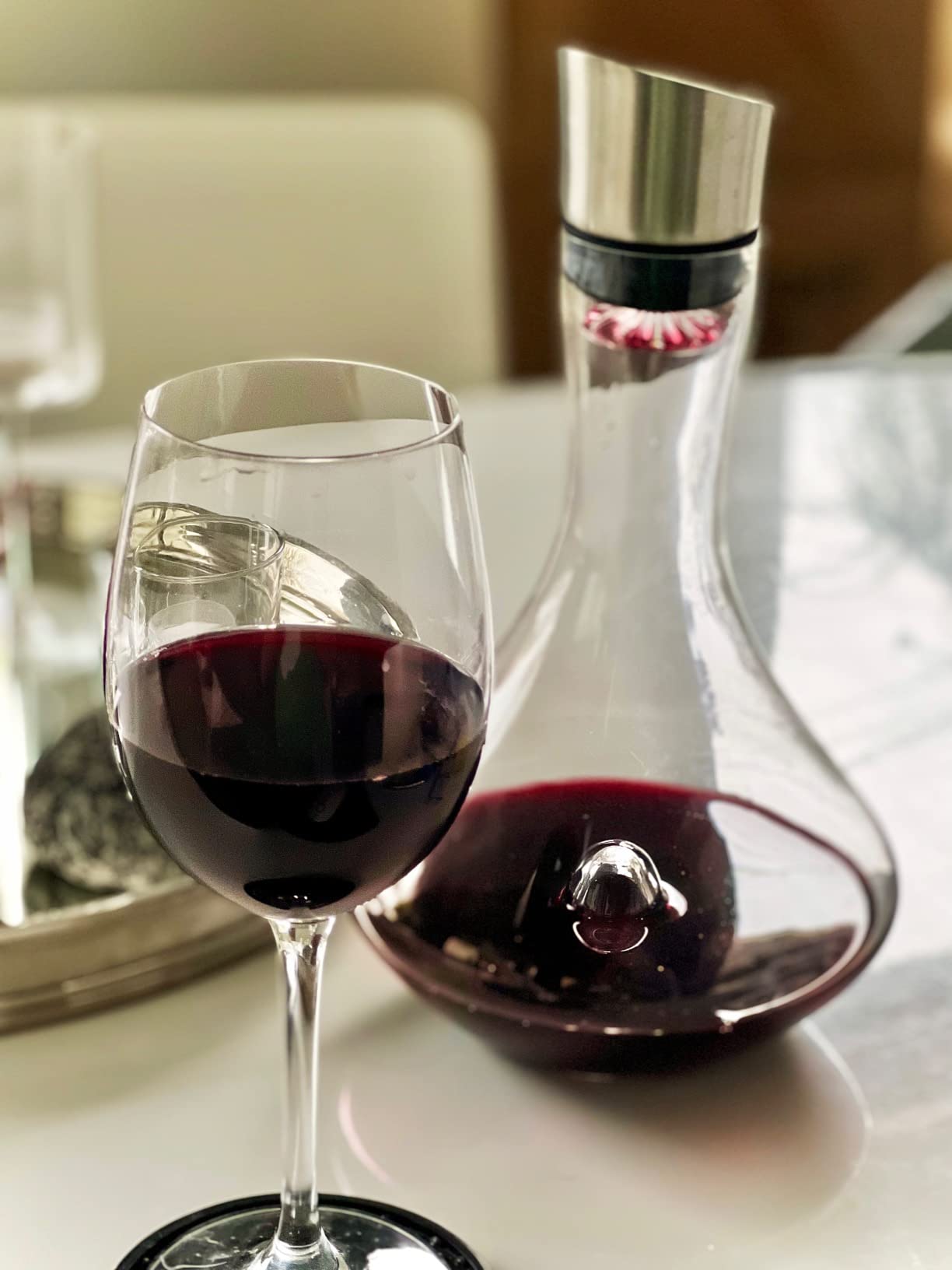 YouYah Wine Decanter Set, Red Wine Carafe with Built-in-Aerator, Wine Aerator, Wine Gifts, Stainless Steel Pourer Lid, Filter, 100% Hand Blown Lead-free Crystal Glass customer photo 2