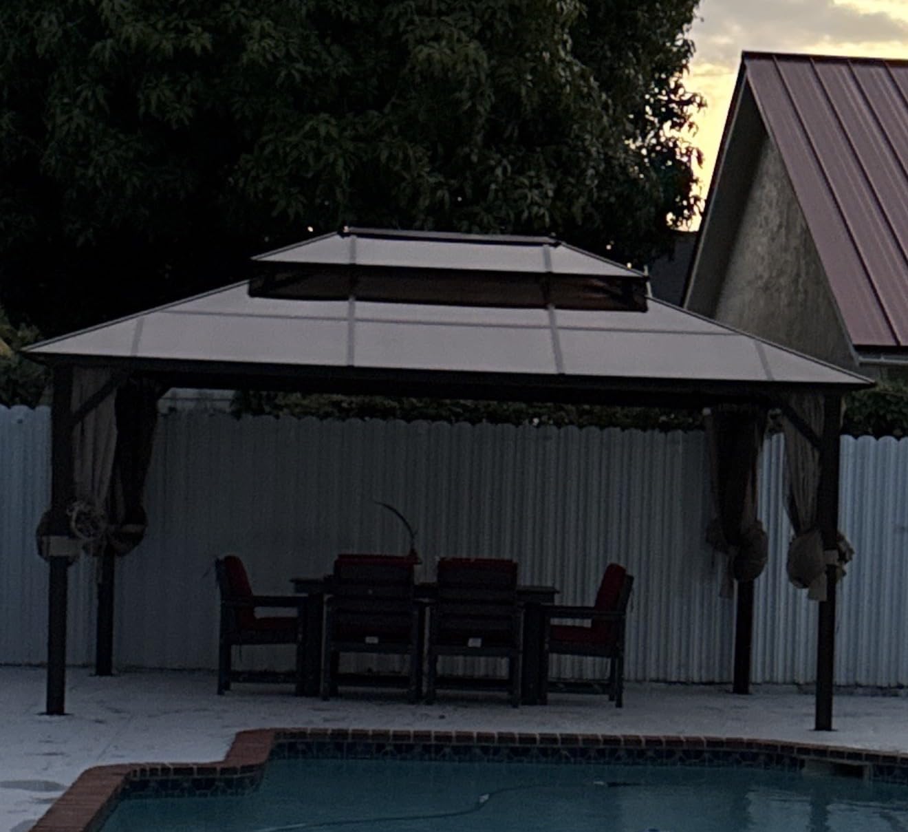 EROMMY 10' x 13' Gazebo Polycarbonate Double Roof Canopy Outdoor Aluminum Frame Pergola, Permanent Pavilion with Netting and Curtains for Garden Patio Lawns Parties customer photo 1