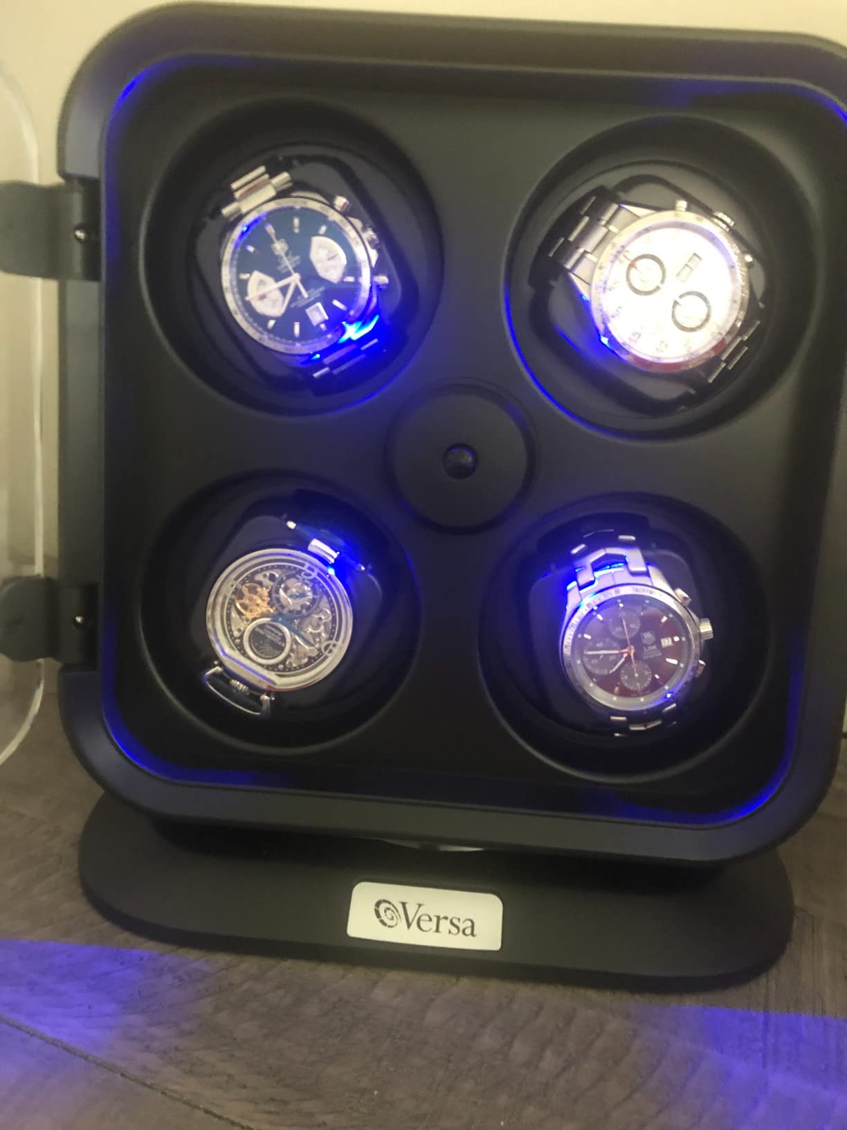 Quad Watch Winder with Light in Black - Independently Controlled Settings - 12 Direction and Timer Settings - Adjustable Watch Pillows - Plenty of Space for Large Watches - No Magnetization customer photo 1