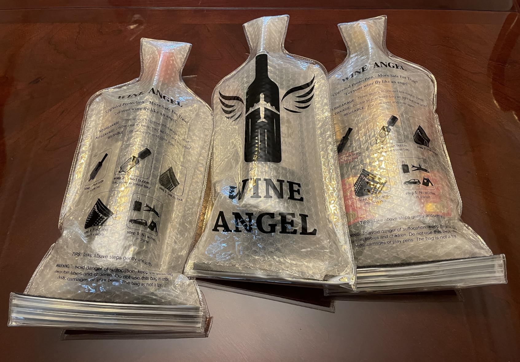 [UPGRADED PROTECTION] 4 Set (8 pcs) Reusable Wine Bags for Travel, Wine Travel Protector, Bottle Travel Sleeve Case For Airplane, Car, Cruise, TRIPLE Protection Luggage Leak-Proof Safety Impact Resist customer photo 2
