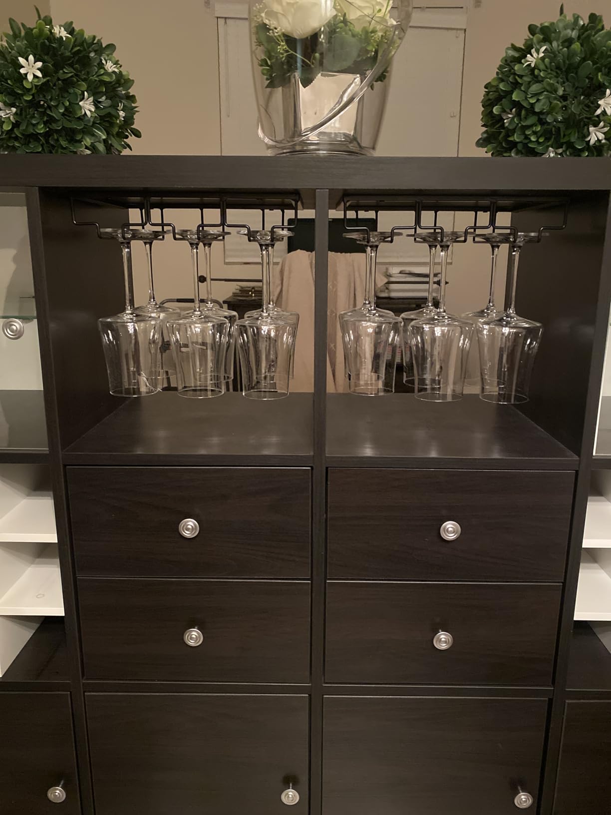MOCOUM Wine Glasses Rack Under Cabinet Stemware Rack, Wine Glass Hanger Rack Wire Wine Glass Holder Storage Hanger for Cabinet Kitchen Bar (4 Rows) customer photo 1