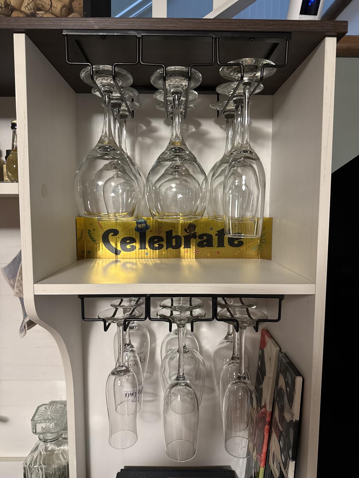 MOCOUM Wine Glasses Rack Under Cabinet Stemware Rack, Wine Glass Hanger Rack Wire Wine Glass Holder Storage Hanger for Cabinet Kitchen Bar (4 Rows) customer photo 2