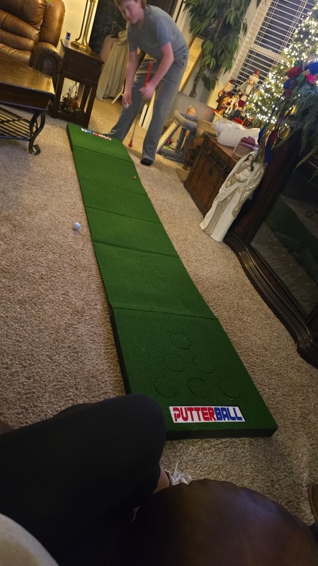 PutterBall Original Golf Putting Game Set - Backyard 12 ft Putting Green Pong Style Golf Mat with 2 Putters, 2 Balls & Hole Covers customer photo 1