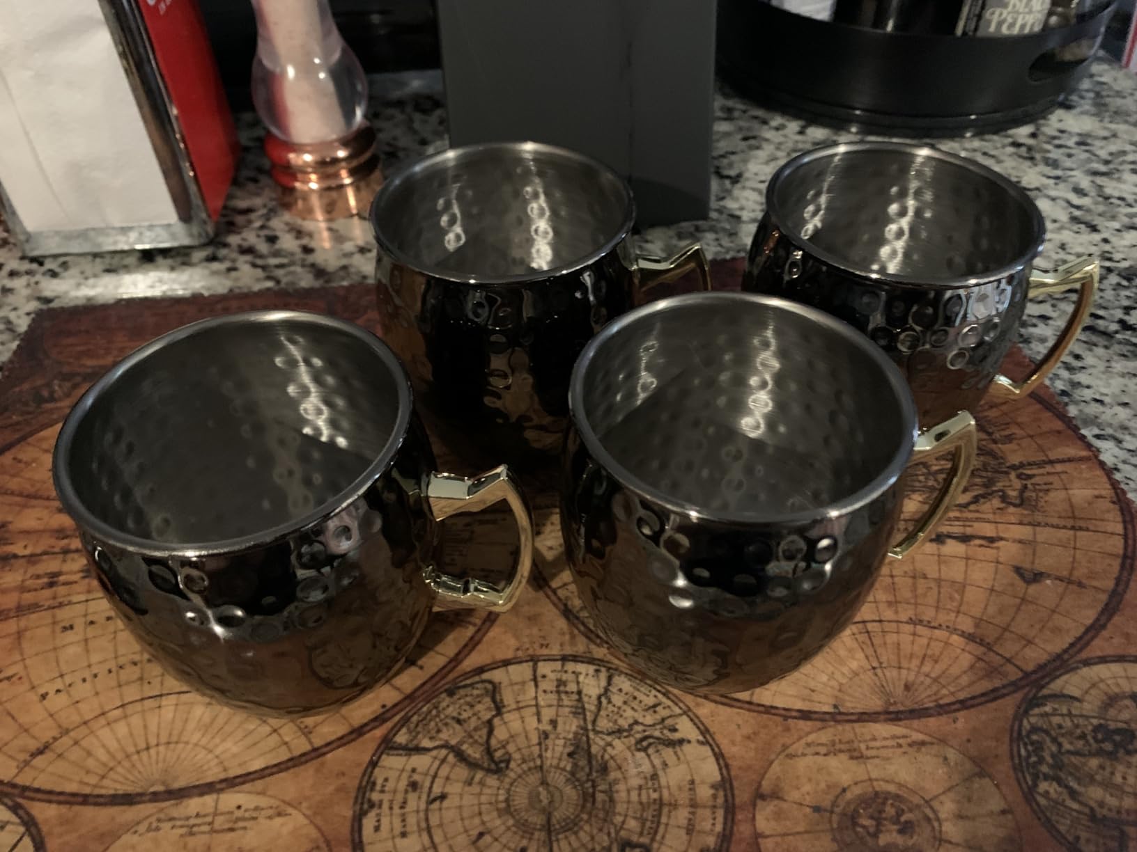 PG Moscow Mule Mugs | Large Size 19 ounces | Set of 4 Hammered Cups | Stainless Steel Lining | Pure Copper Plating | Gold Brass Handles customer photo 2