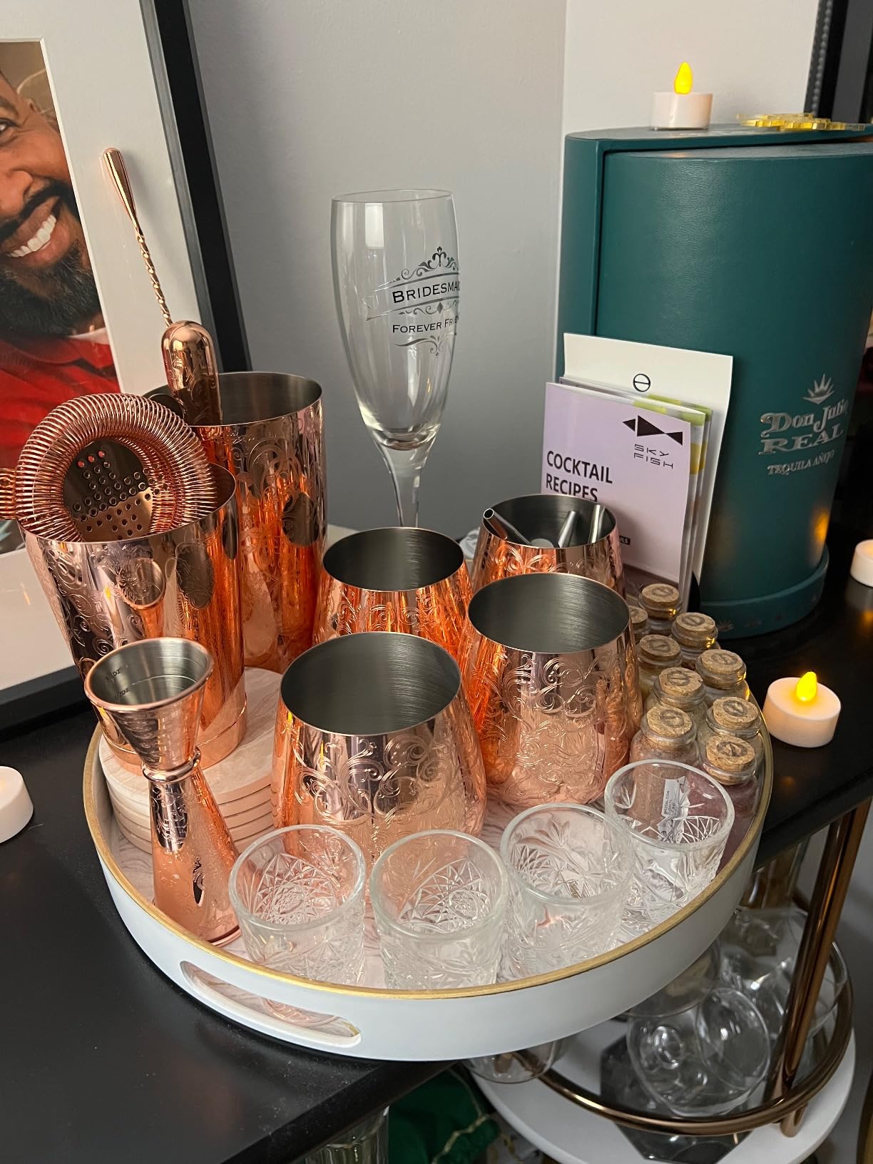 Sky Fish Bartender Kit Cocktail Shaker Set - 6 Pieces Stainless Steel Copper Plated Etching Bar Tools with Boston Shaker Tins, Mixing Spoon, Mojito Muddler, Jigger, Hawthorne Strainer, Ice Tongs customer photo 1