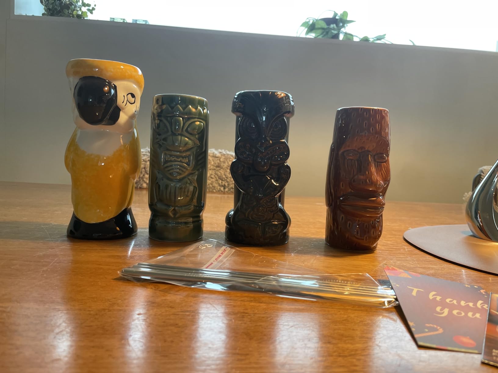 Tiki Mugs Cocktail Set of 4 - Tumblers Ceramic Hawaiian Luau Party Mugs Drinkware, Cute Exotic Cocktail Glasses, Tiki Bar Professional Hawaiian Party Barware, TKSET0003 (4PCS) customer photo 1