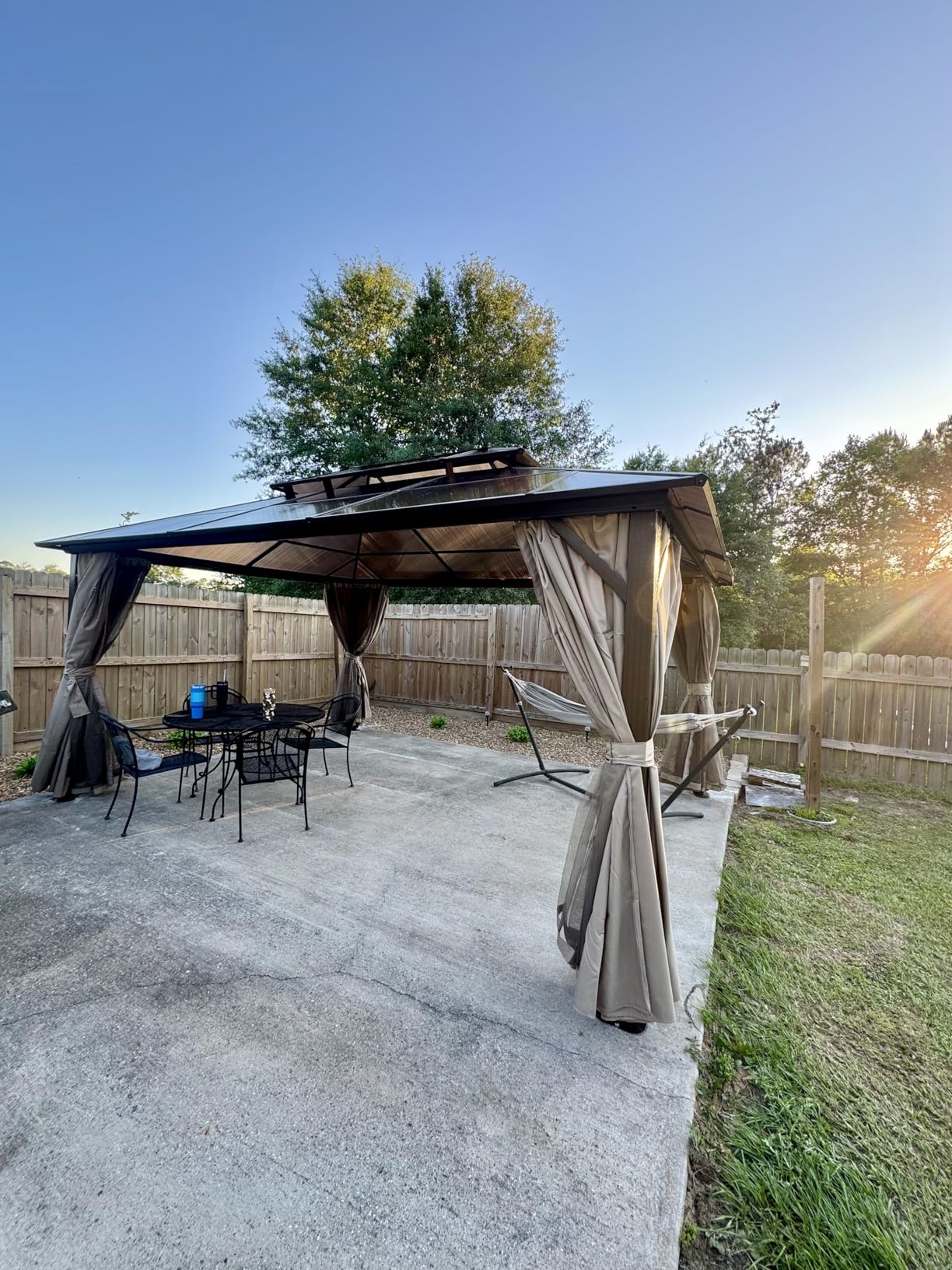 YOLENY 10'x13' Hardtop Gazebo, Outdoor Polycarbonate Double Roof Canopy, Aluminum Frame Permanent Pavilion with Curtains and Netting for Garden, Lawns, Patio customer photo 1