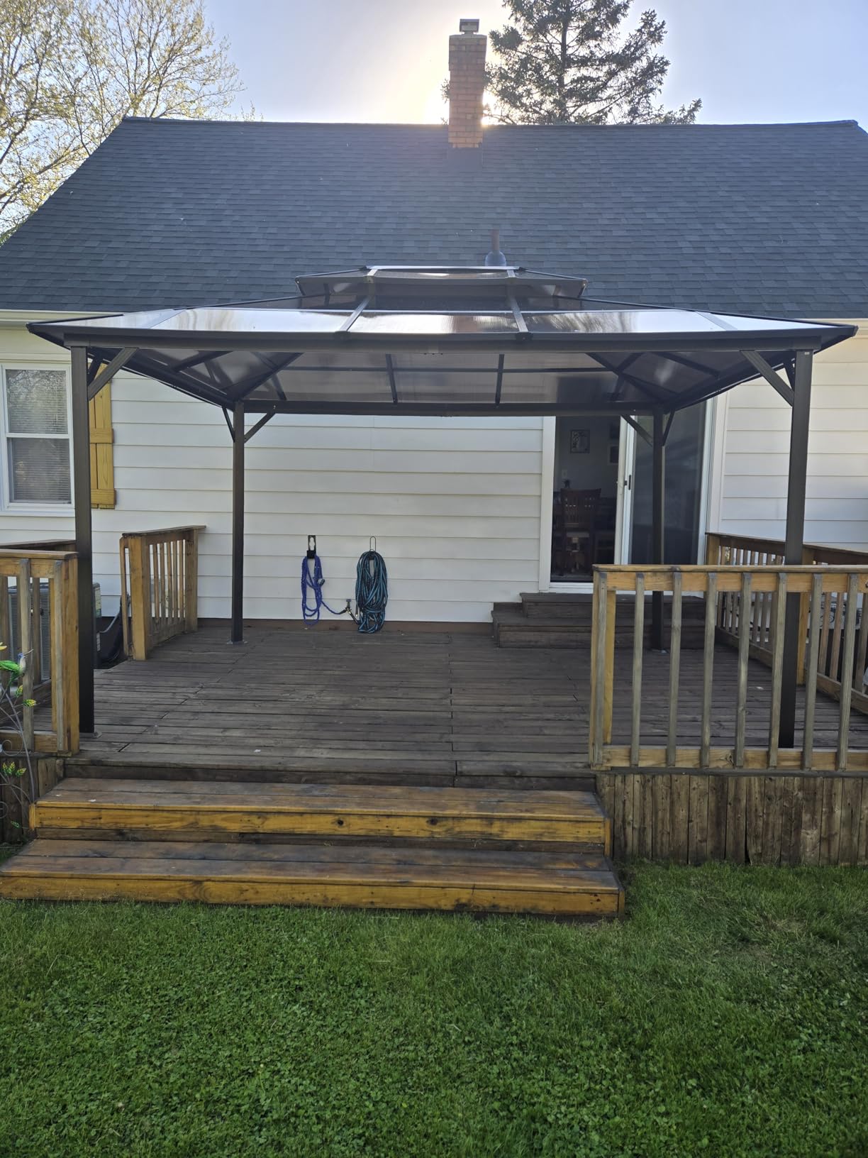 YOLENY 10'x13' Hardtop Gazebo, Outdoor Polycarbonate Double Roof Canopy, Aluminum Frame Permanent Pavilion with Curtains and Netting for Garden, Lawns, Patio customer photo 2