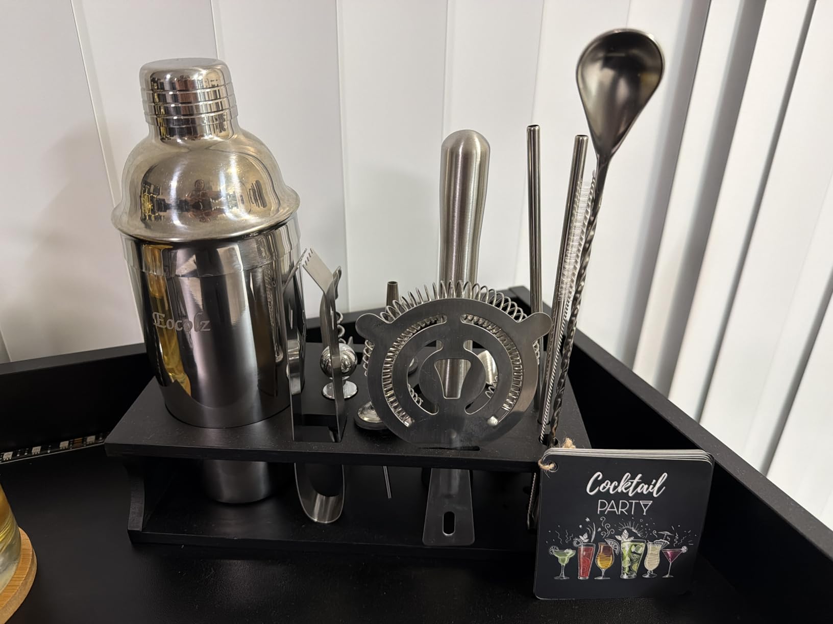 Bartender Kit Cocktail Shaker Set with Stand Bar Tool Bar Set for Drink Mixing Home Bartending Kit 11-Piece Bar Cart Accessories: Martini Shaker, Mixer Spoon, Jigger, Muddler, Strainer & Recipes Gifts customer photo 1
