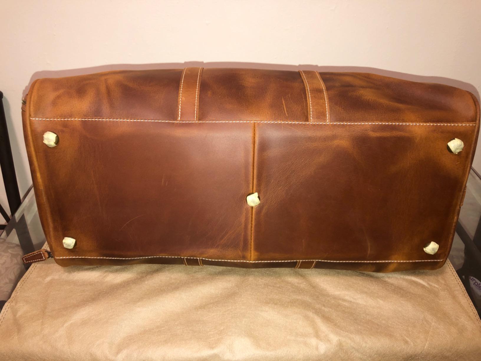 Leather Travel Duffel Bag, Mens Classic Gift Leather Weekend Bag Overnight Full Grain Retro Sport Gym Carry on Luggage YKK Zipper (Brown) customer photo 2