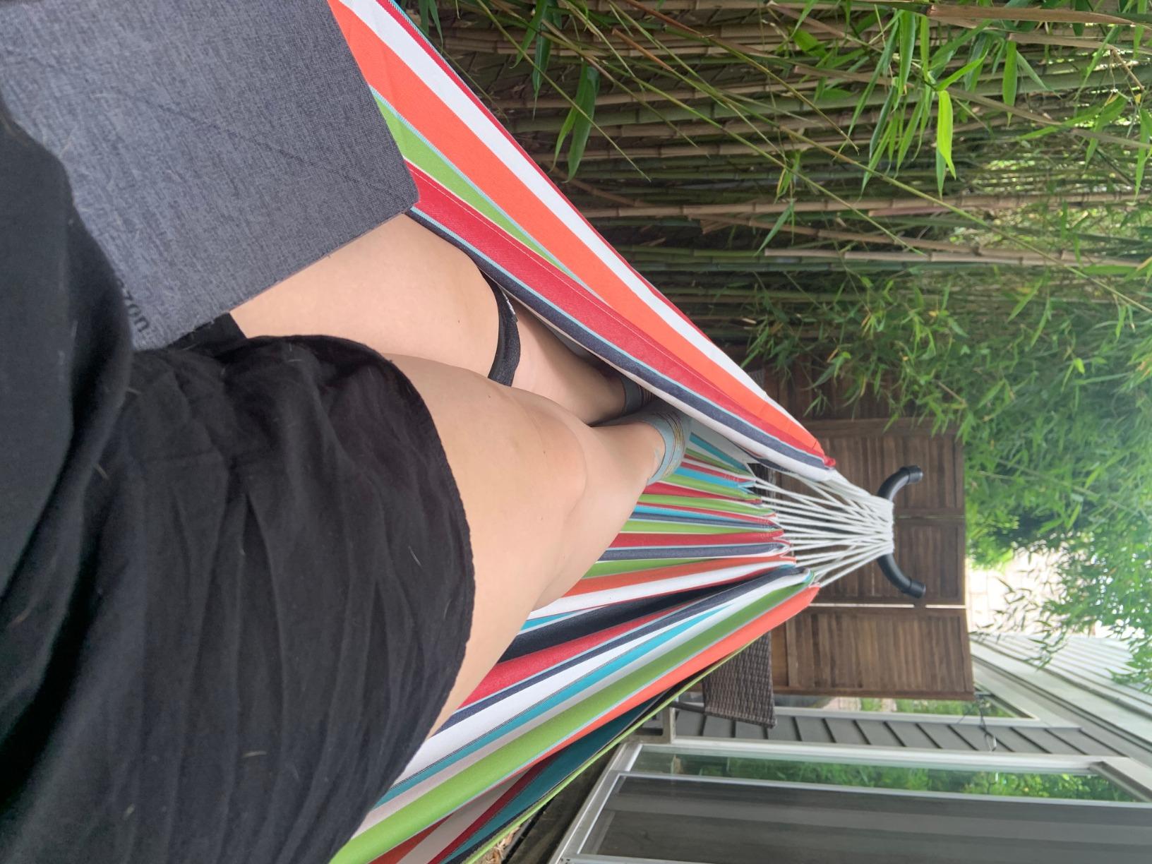 Vivere Double Sunbrella Hammock with Space-Saving Steel Stand, Heavy-Duty Portable Outdoor Hammock Set for Backyard, Patio, or Travel, Dove customer photo 1