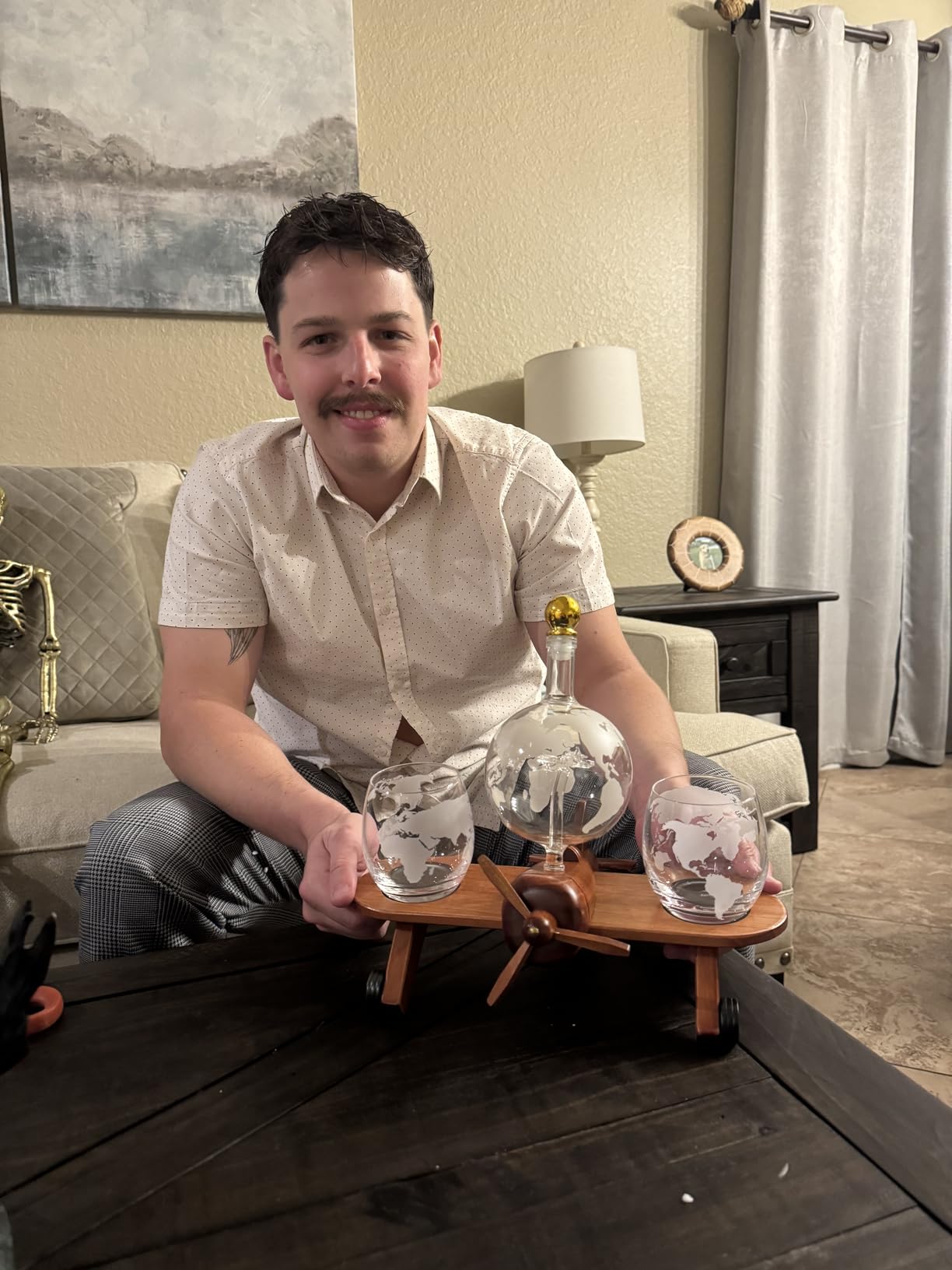 Godinger Whiskey Decanter Airplane Globe Set with 2 World Whiskey Glasses - for Liquor Scotch Bourbon Vodka customer photo 1