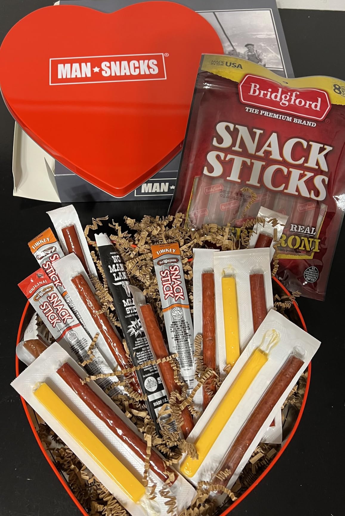 ManSnacks Jerky Gift Basket for Men | Variety of Beef Jerky, Beef Sticks, Turkey Sticks, Sausage Bites, Cheese Sticks, in a Manly Gift Box Ideal for Father's Day customer photo 1