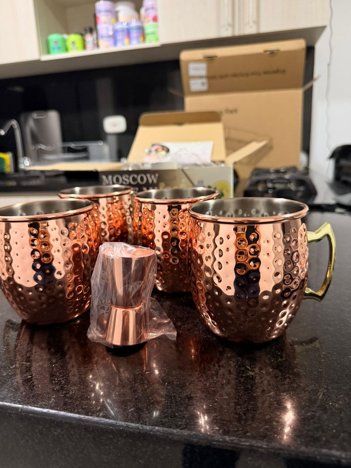 LINALL Moscow Mule Copper Mugs- Set of 4 Copper Plated Stainless Steel Mug 18oz, for Chilled Drinks customer photo 1
