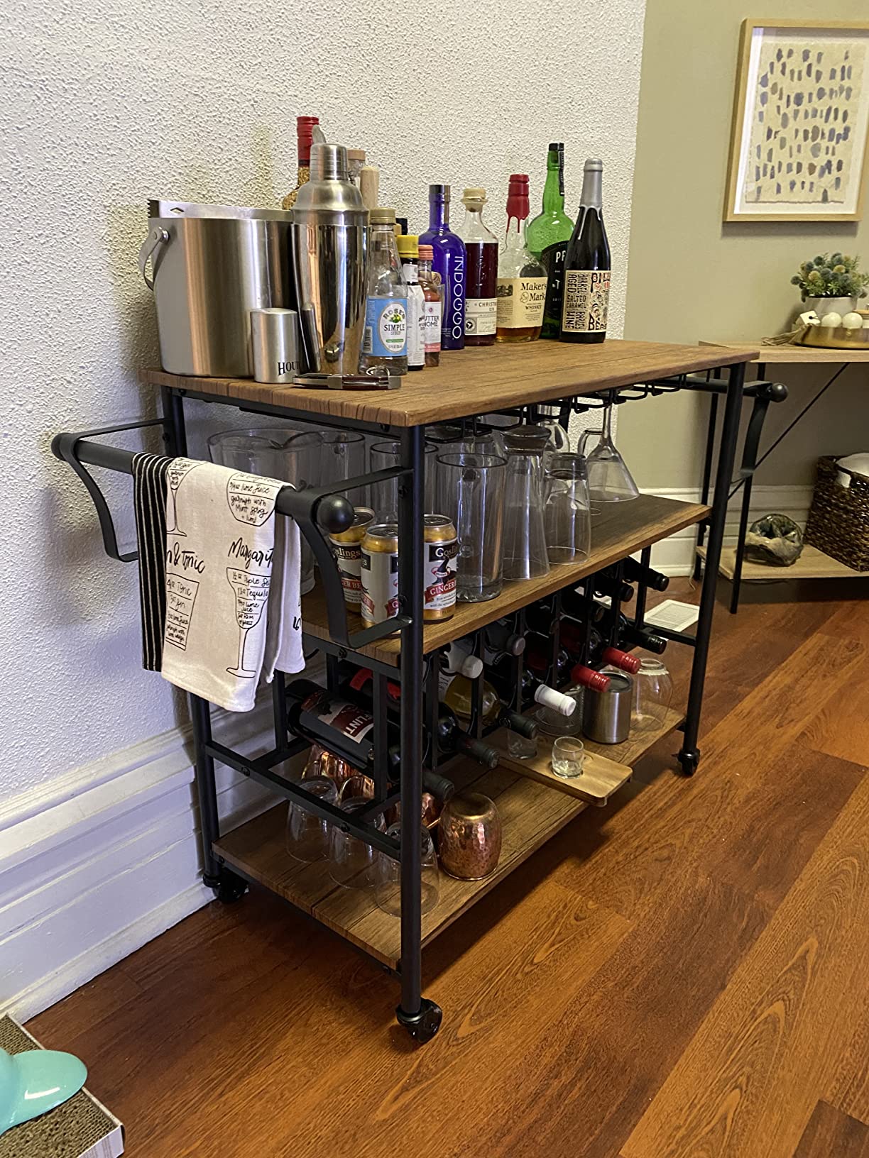 Best Choice Products 45in Industrial Wood Shelf Bar & Wine Storage Service Cart Trolley w/ 14 Bottle & 18 Glass Racks, Locking Caster Wheels customer photo 2