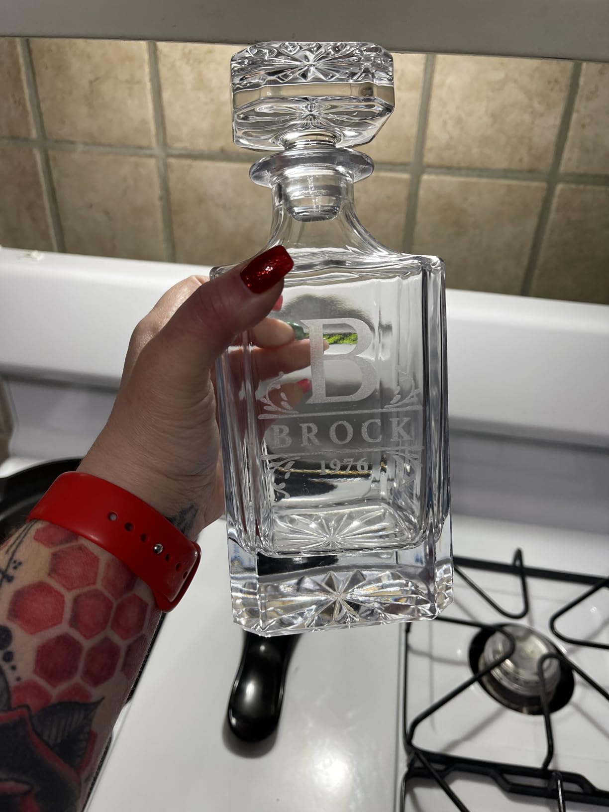 Personalized 5 pc Whiskey Decanter Set - 9 Design Options - Limited Edition, Custom Liquor Decanter | 25 Oz, 750ml Liquor Decanter w/ 4pcs Whiskey Glass Set customer photo 1