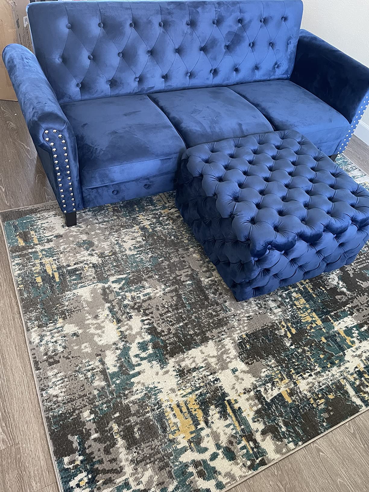 Furinno Bastia Vintage Modern Chesterfield Button Tufted Loveseat/Sofa Couch for Living Room, Navy Velvet customer photo 1
