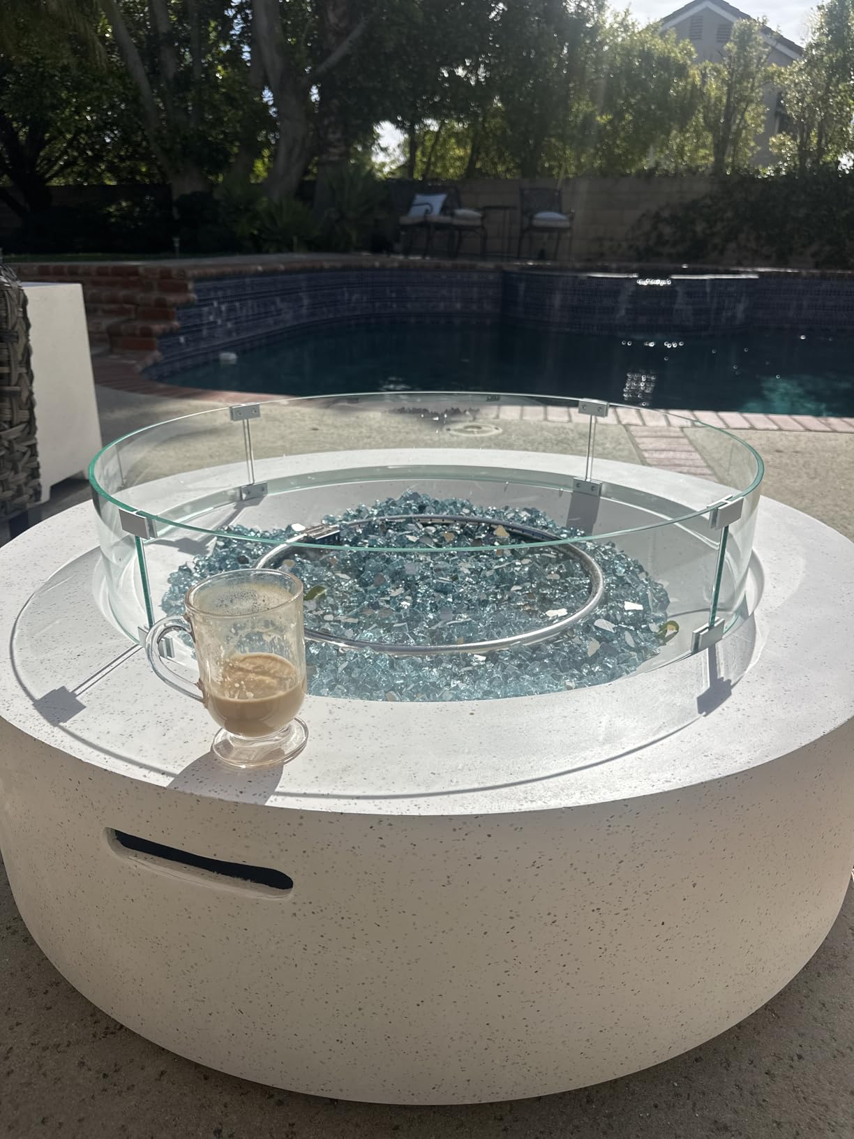 COSIEST 2-Piece Outdoor Propane Firepit Table Set w Tank Table, 42 inch Dark Fire Table Certified, 50,000 BTU w Bronze Round Base, Wind Guard and 16 inches Tank Side Table 20lb for Garden, Pool customer photo 1