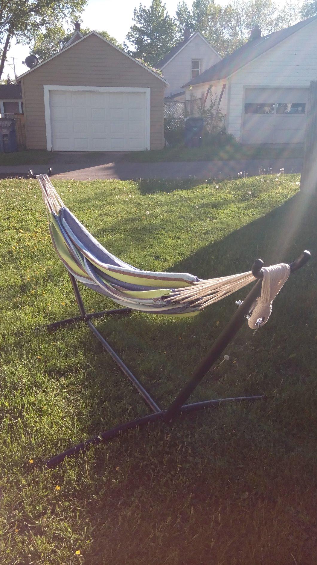 Best Choice Products Double Hammock with Steel Stand, Indoor Outdoor Brazilian-Style Cotton Bed w/Carrying Bag, 2-Person Capacity - Ocean customer photo 1