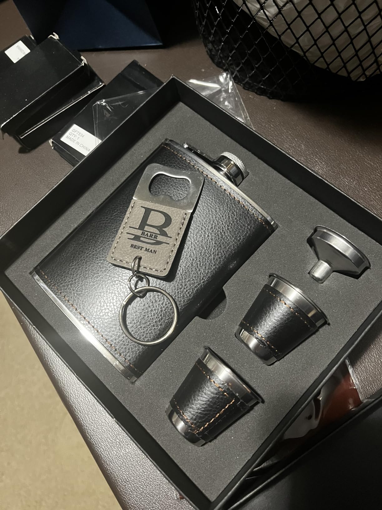 Hip Flask Gift Set, Hip Flasks for Liquor for Men with Black Leather Cover, 8 Oz Hip Flask Set, 18/8 Stainless Steel Hip Flasks for Liquor with 2 Cups & Funnel, Flasks for Liquor for Men Gift Box customer photo 1