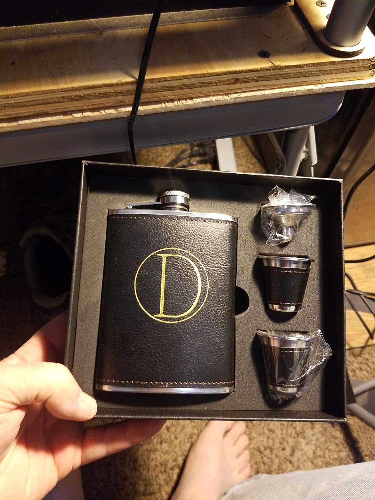 Hip Flask Gift Set, Hip Flasks for Liquor for Men with Black Leather Cover, 8 Oz Hip Flask Set, 18/8 Stainless Steel Hip Flasks for Liquor with 2 Cups & Funnel, Flasks for Liquor for Men Gift Box customer photo 2