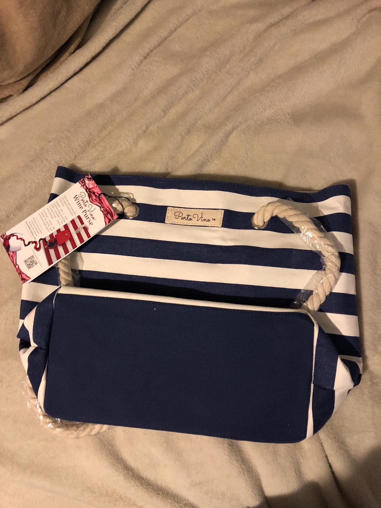 PortoVino Insulated Wine Purse Tote Bag | Canvas Drink Pouches | Hidden Spout, Wine Dispenser Flask | Beach Bag Holds 50 oz Beverage for Travel | Concerts | Drink Lovers - Pink/White customer photo 1