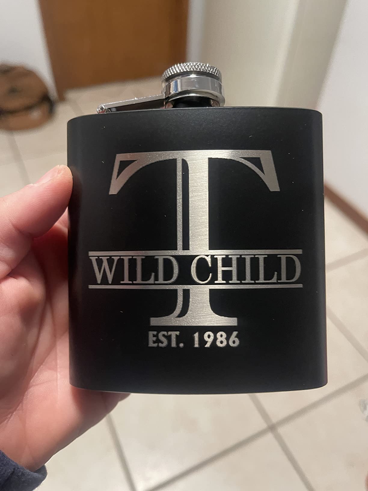 Personalized Etched 6oz Black Stainless Steel Flask - Halpert, Whiskey Gifts for Men - Metal Hip Pocket Discreet Flask - Custom Groomsmen Gifts - Whiskey Bourbon Gifts for Men Women, Engraved customer photo 2