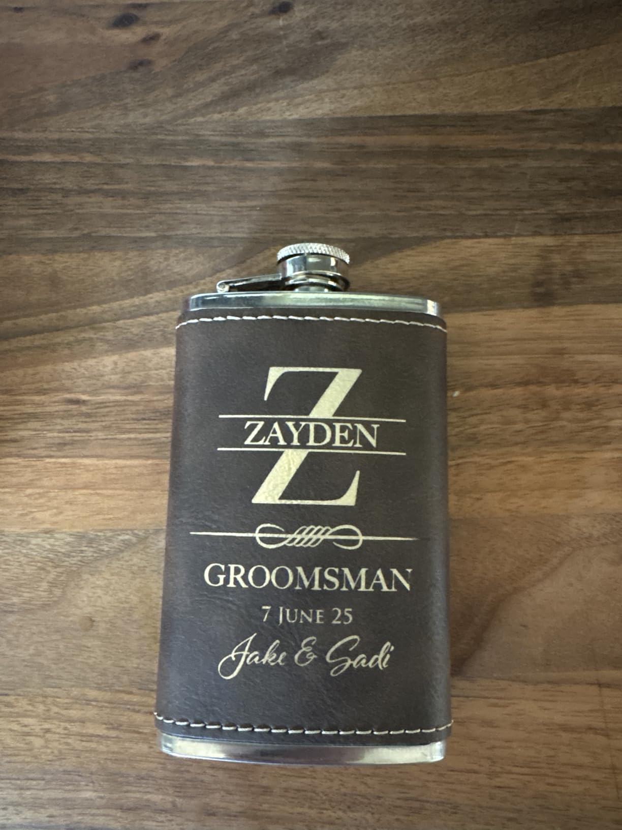 Rustic Groomsmen Proposal Set - Personalized Leatherette Flasks for Men, 6 Oz Engraved, Best Man Gifts customer photo 2