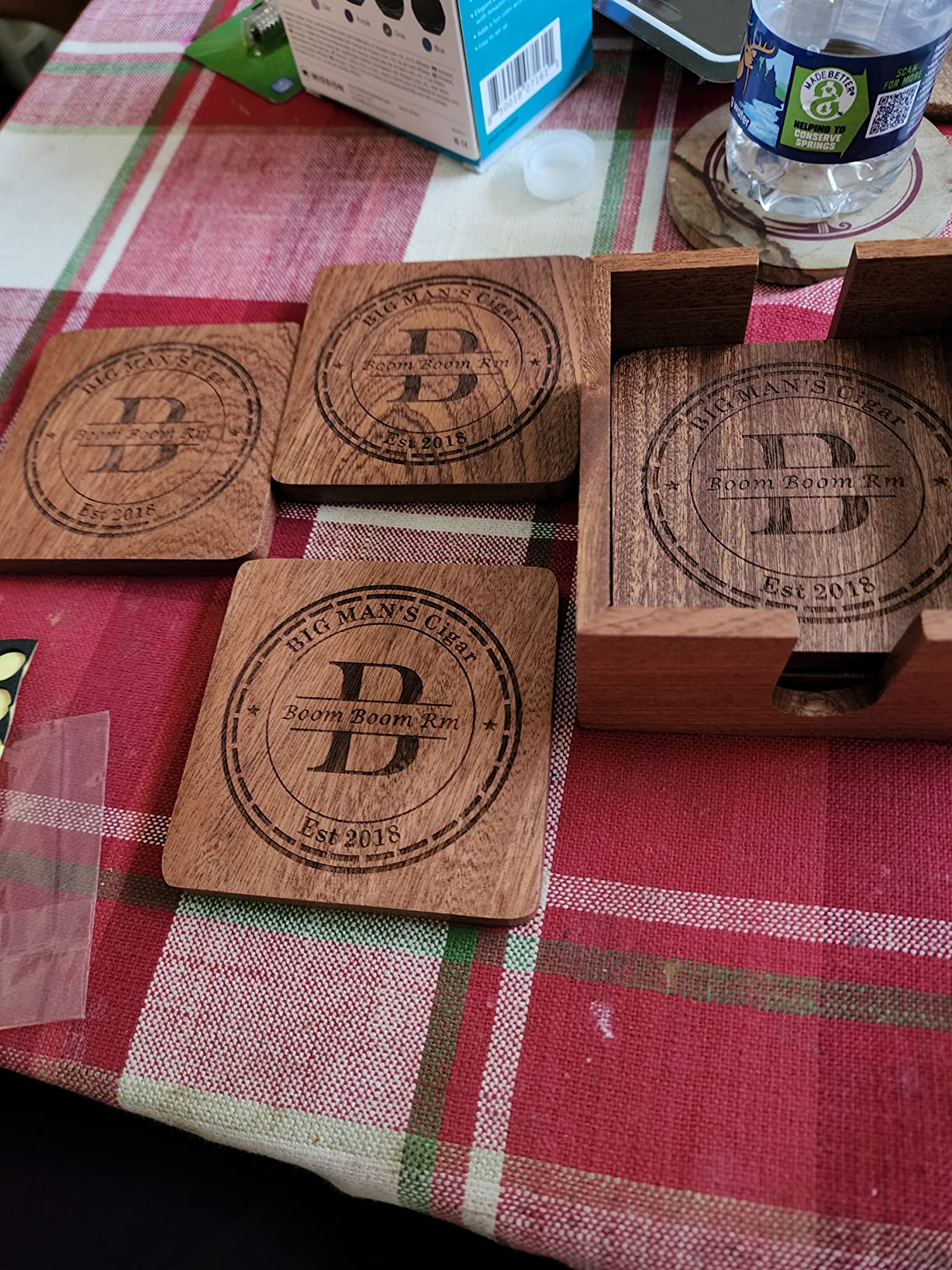 Personalized Monogram Coasters with Holder - Custom Engraved Wood Coasters for Drinks - Wedding & Parents Gifts customer photo 1