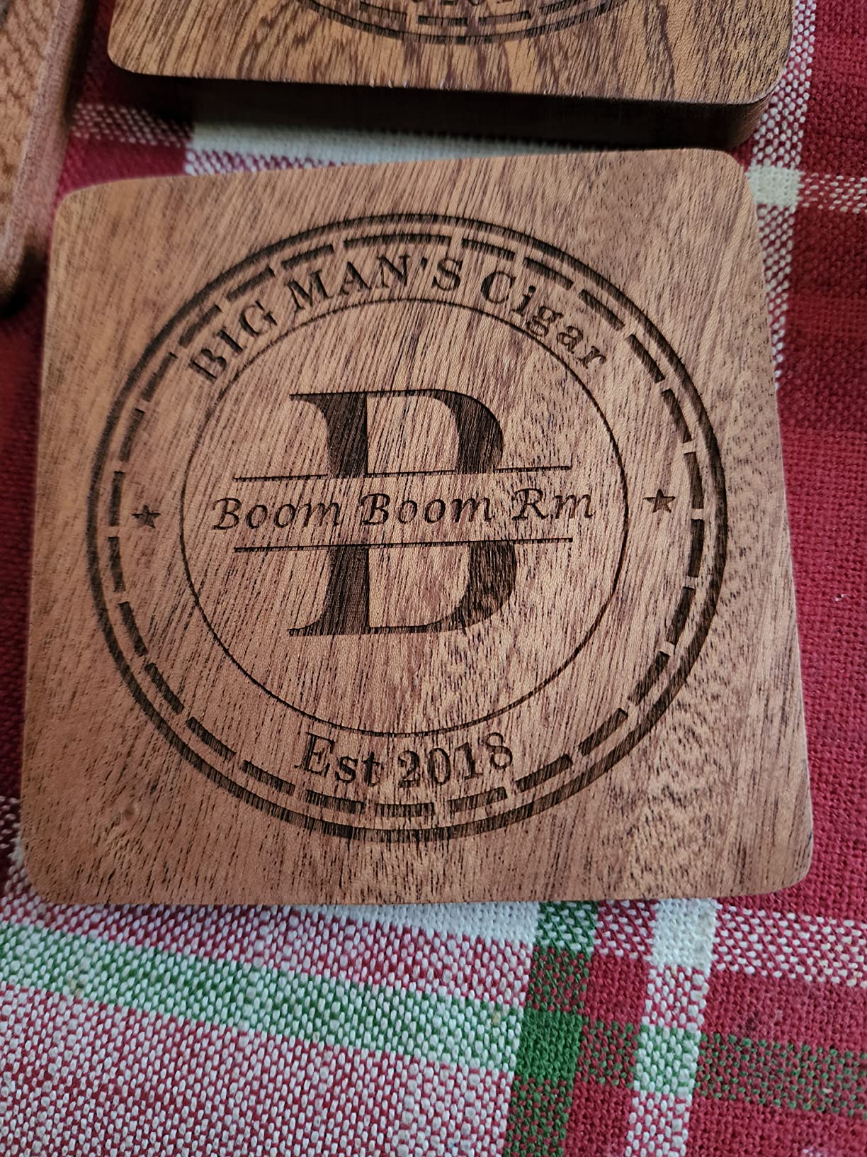 Personalized Monogram Coasters with Holder - Custom Engraved Wood Coasters for Drinks - Wedding & Parents Gifts customer photo 2