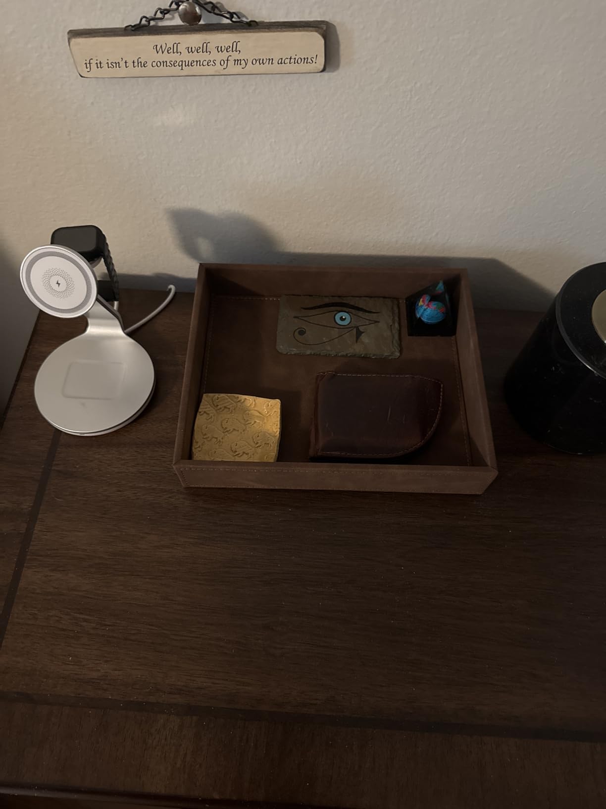 SITHON Valet Tray Desk Organizer, PU Leather Catchall Bedside Vanity Tray Nightstand Caddy Coin Box Key Jewelry Storage Organizer, Graduation, Brown customer photo 2