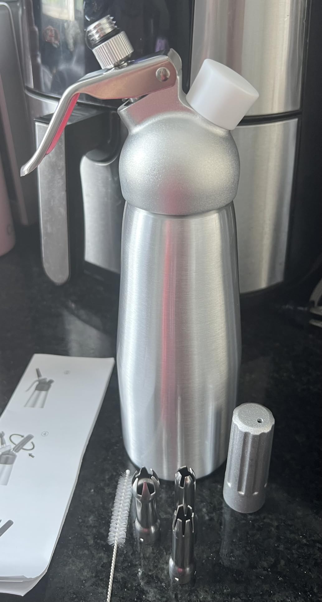 Professional Aluminum Whipped Cream Dispenser Cream Maker 500mL (1 Pint) for Desserts Gourmet Cream Whipper with 3 Decorating Nozzles- N2O Chargers (Not Included) customer photo 1