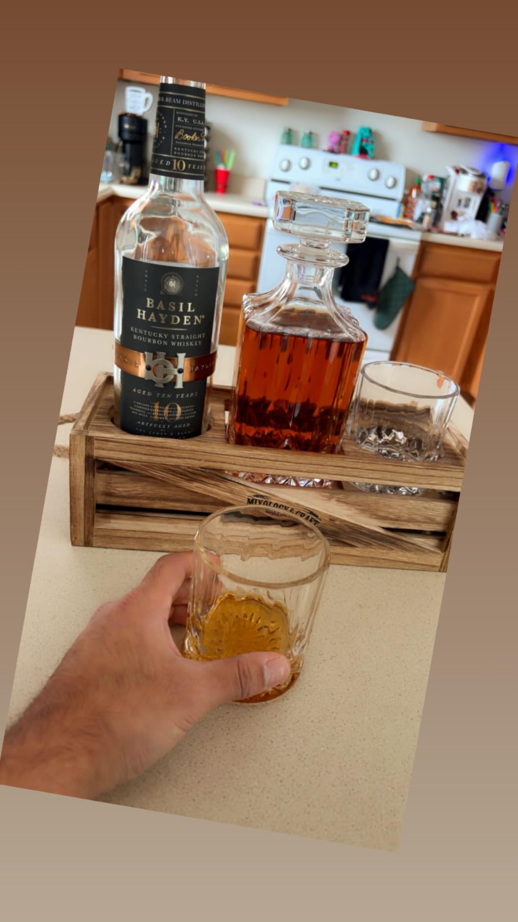 Mixology & Craft Whiskey Decanter Set - Elegant 24oz Crystal Glasses, Rustic Wood Stand, 6 Chilling Stones, Metal Tongs, Recipe Cards, 2 Glasses, Lead-Free customer photo 2
