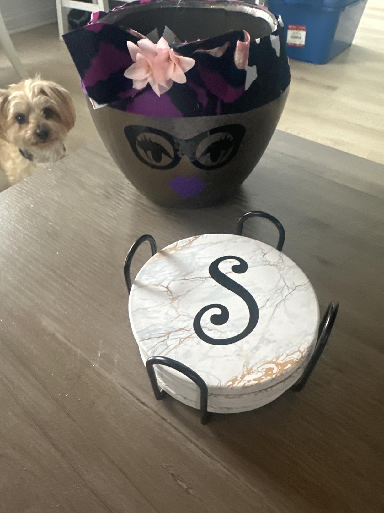 Monogrammed Coasters for Drinks Absorbents with Holder, Set of 6 Ceramic Marble Style Drink Coaster with Cork Base, Personalized Coasters Customizable with Name, Housewarming Gifts customer photo 2