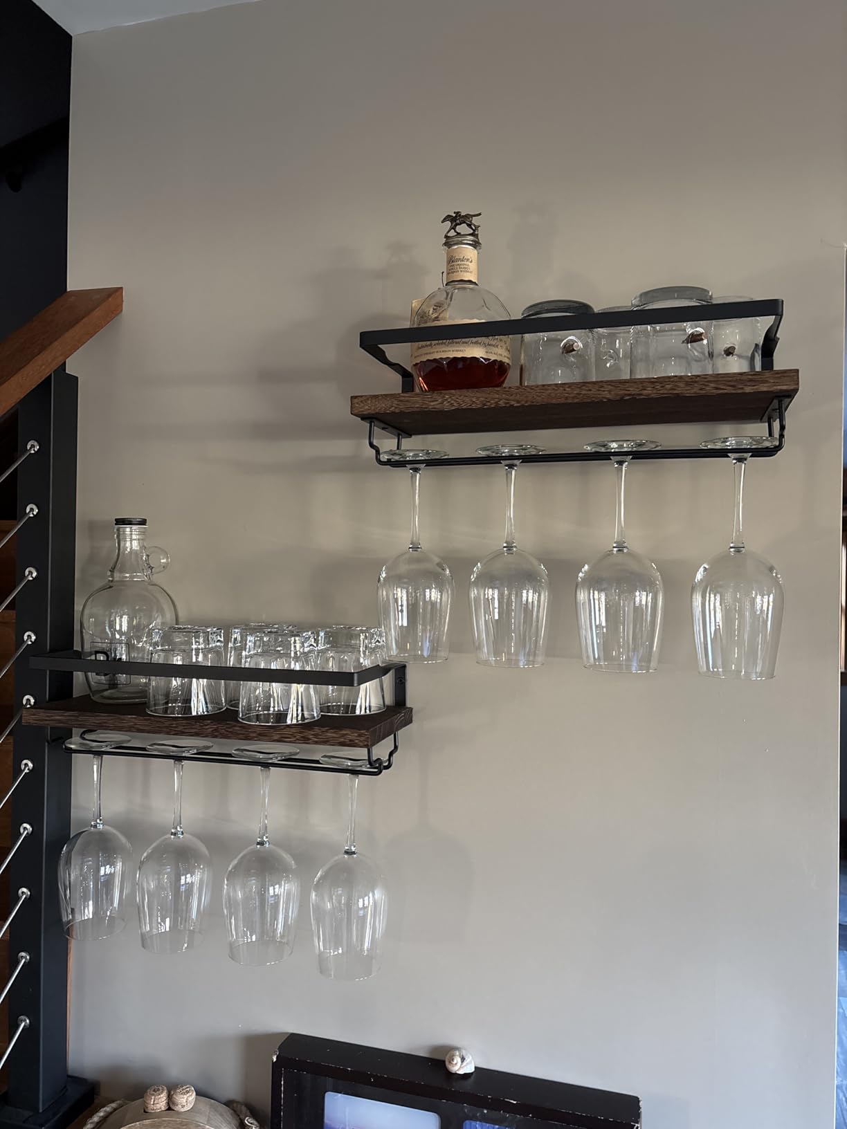 Mkono Wall Mounted Wine Rack Set of 2 Wood Rustic Wine Bottle Glass Floating Shelves with Stemware Hanger Modern Plants Photos Wine Display Storage Holder for Kitchen Dining Room Bar, 17 Inch customer photo 2