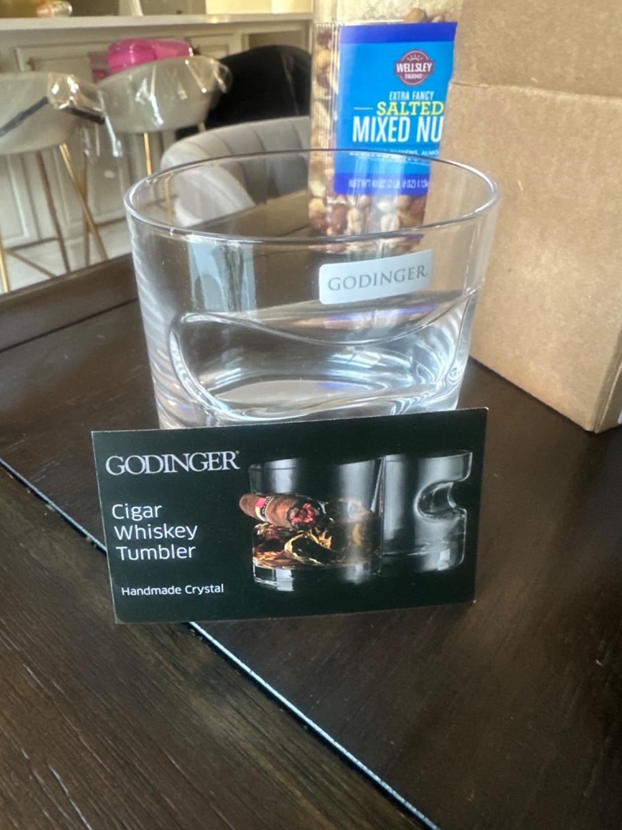 Godinger Cigar Whiskey Glass Wooden Gift Box Set with Old Fashioned Glass, Cooling Whiskey Stones and Tongs Bar Set customer photo 2