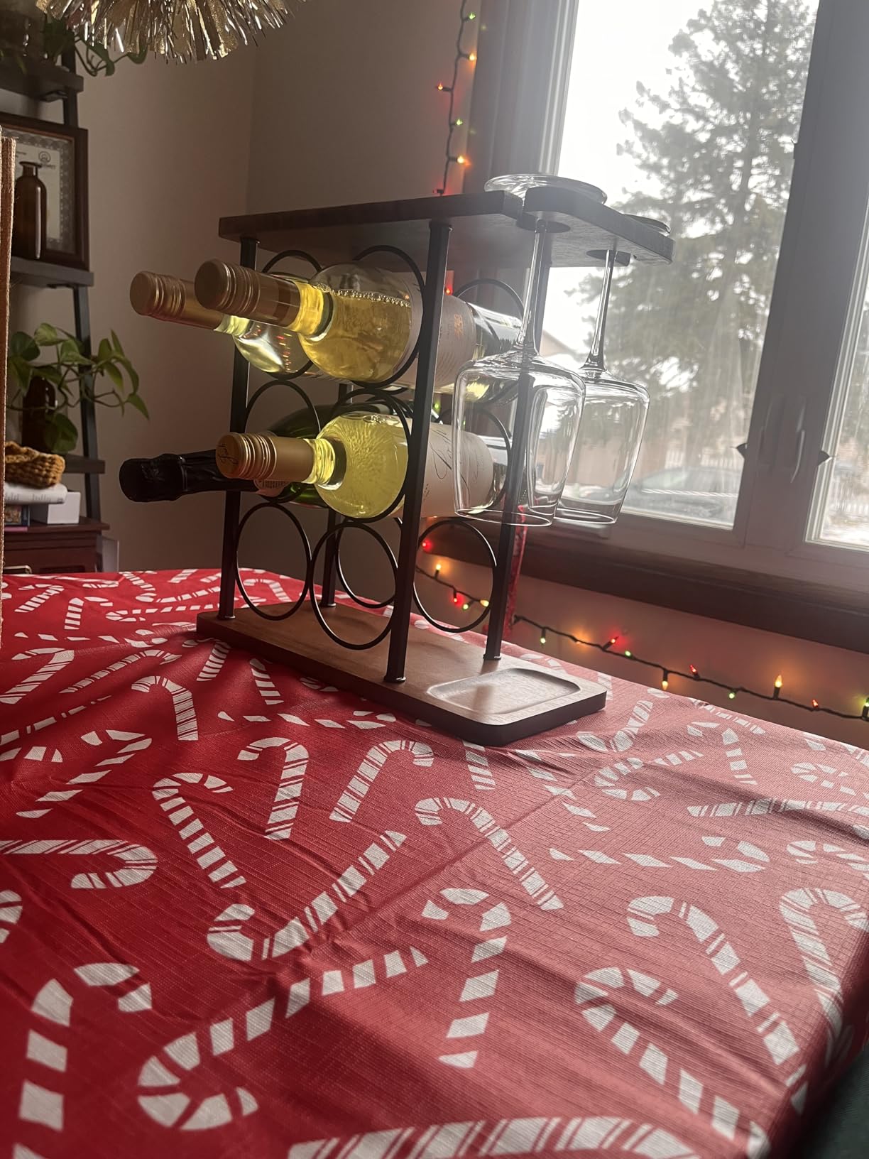 SASIDO Wine Racks Countertop, Wine Holder and Glasses Rack, Wooden Wine Stand with Tray, Perfect for Home Decor & Kitchen Storage Rack etc (Hold 6 Bottles and 2 Glasses) customer photo 1