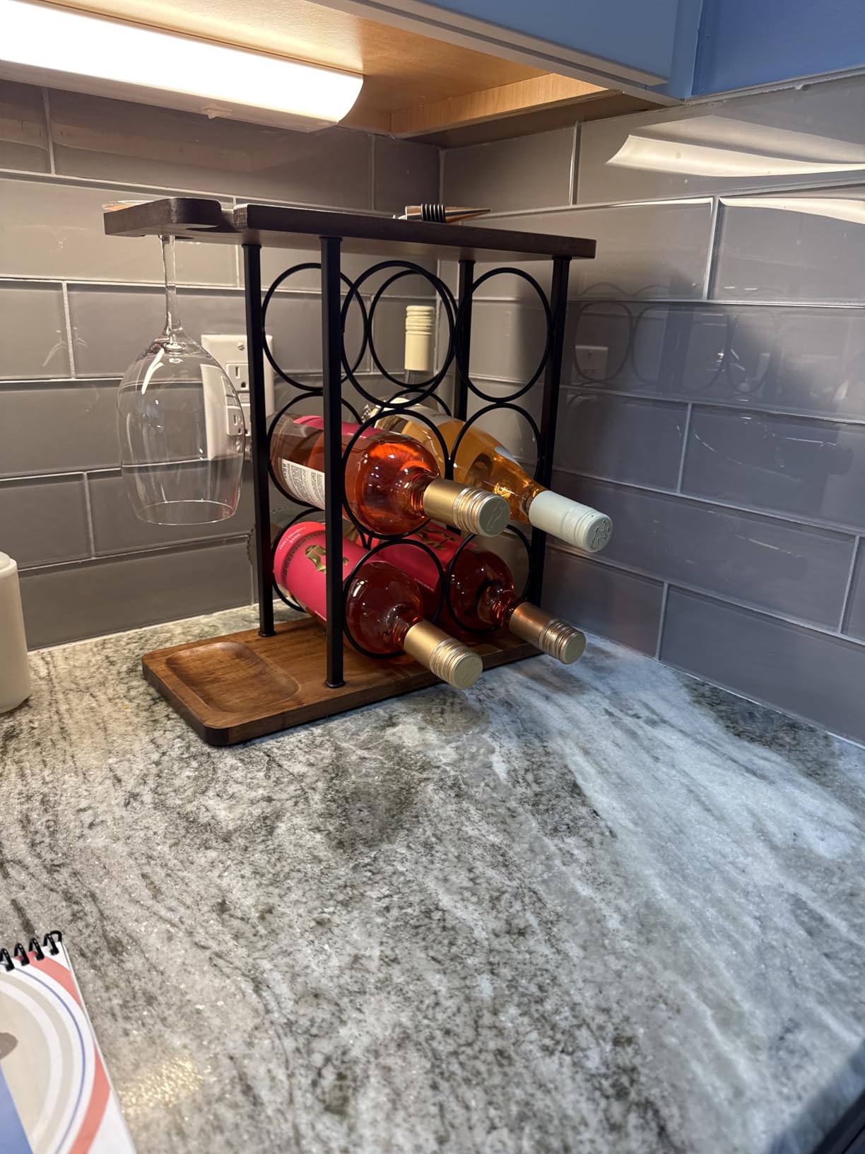 SASIDO Wine Racks Countertop, Wine Holder and Glasses Rack, Wooden Wine Stand with Tray, Perfect for Home Decor & Kitchen Storage Rack etc (Hold 6 Bottles and 2 Glasses) customer photo 2