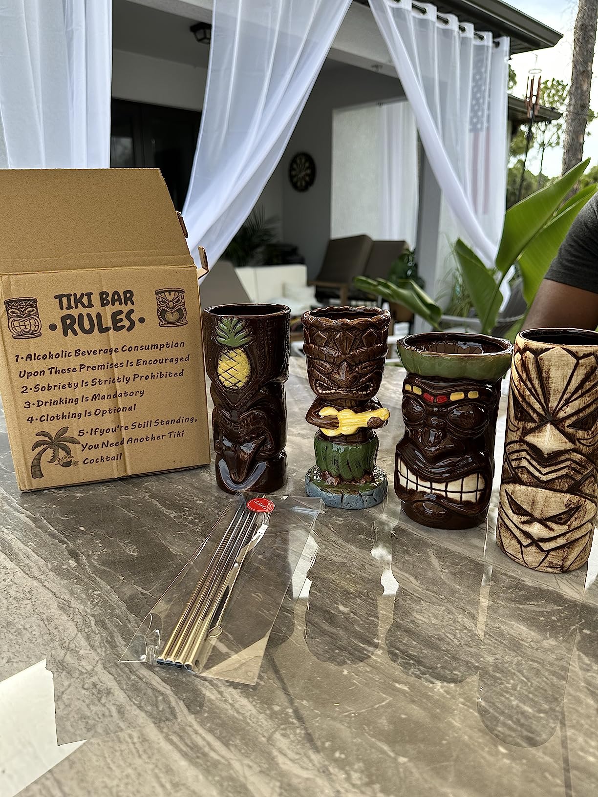 SuproBarware Tiki Mugs Set of 4 - Ceramic Hawaiian Party Mugs Large Drinkware, Tiki Party Cups for Cocktails, Tropical Barware Drinks for Exotic Party - TJB02 (4pcs) customer photo 1