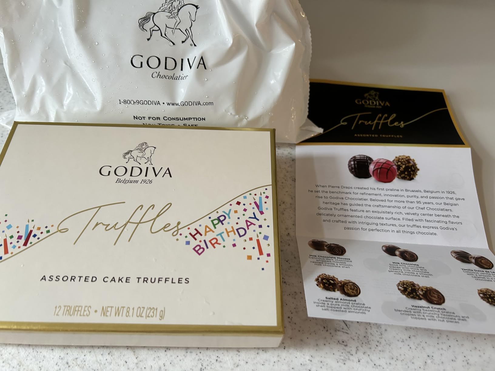 Godiva Chocolatier Birthday Assorted Chocolate Truffle Box, Gourmet Birthday Gift for Women and Men, Food Gift Basket Gourmet Candy with Creamy Ganache in Milk, White, Dark Chocolate, 12 pc customer photo 1