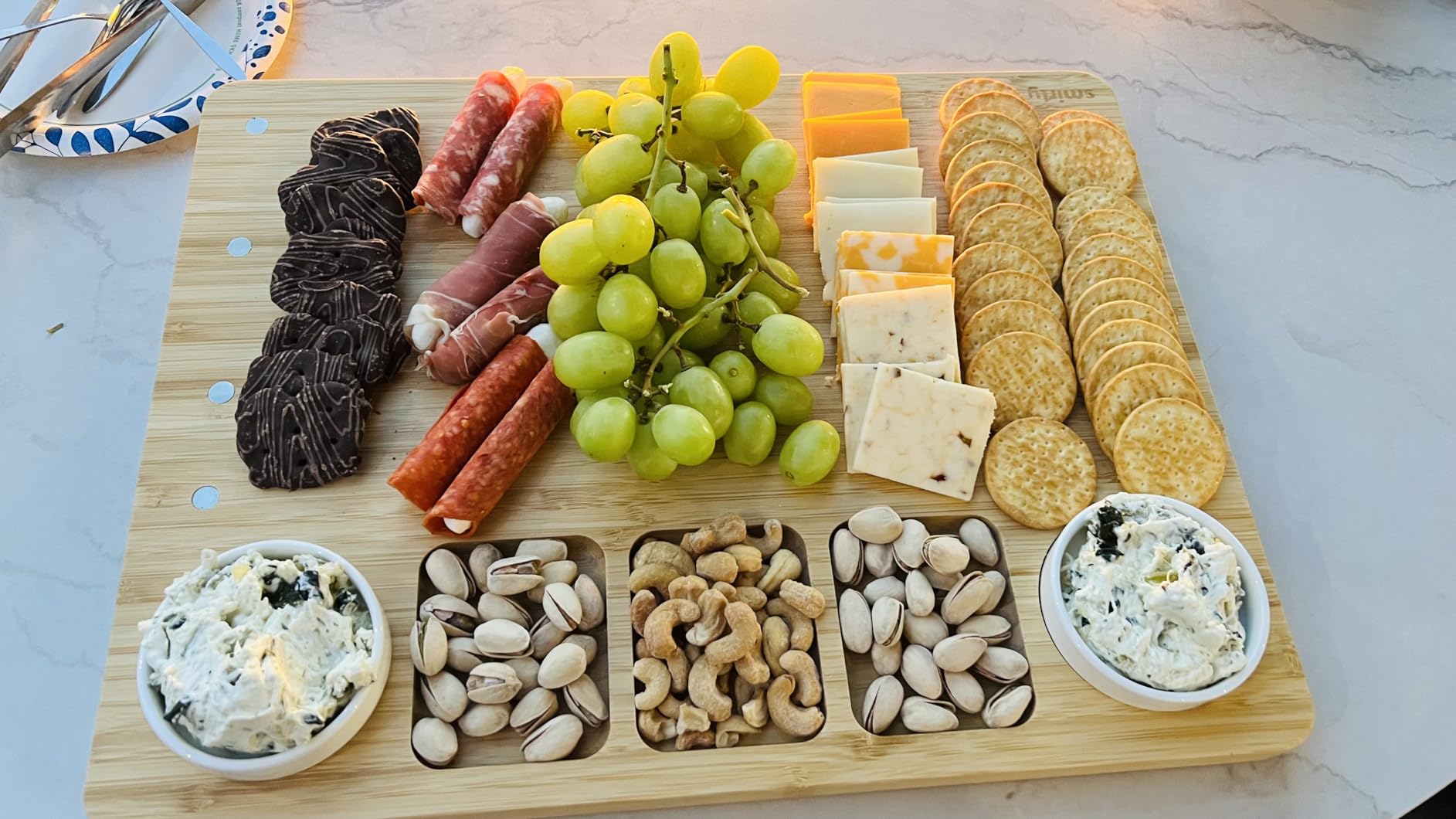 SMIRLY Charcuterie Boards Set, Large Cheese Board Set, Natural Bamboo Charcuterie Tray Cheese Platter with Accessories - Housewarming Gifts New Home, Wedding & Bridal Shower Gifts for Women, Couples customer photo 2