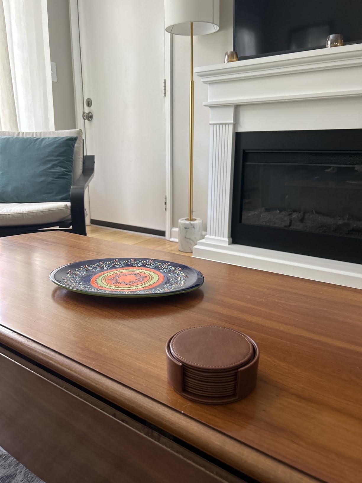 LAMOTI Leather Coasters for Drinks, 4 Inch Drink Coasters Set of 6 with Holder for Tabletop Protection, Handmade Luxurious Home Decor and Housewarming Gift (Brown) customer photo 1