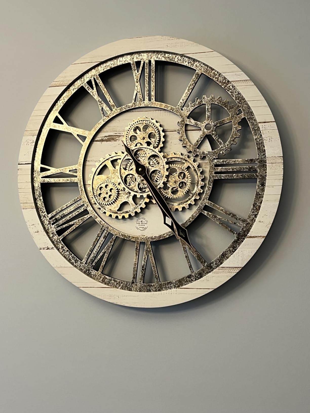 ImprovingLife The Gears Clock The Original Real Moving Gear Wall Clock Vintage Industrial Oversized Rustic Farmhouse (24 inch, Vintage Brown) customer photo 1