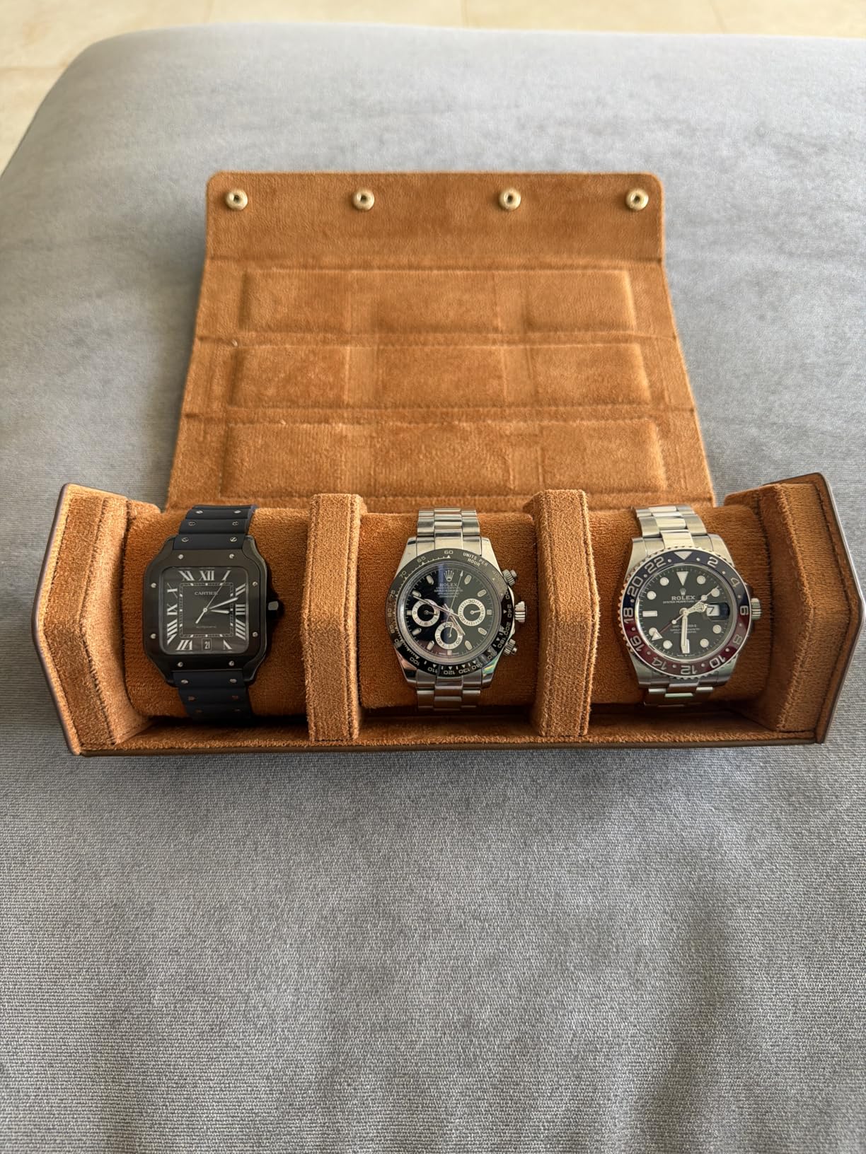 ROSELLE Watch Roll Travel Case for Men and Women - 3 Watch Storage and Organizer - Secure Storage with Innovative Removable Pillows & Solid Dividers for Home, Travel and Display (Brown) customer photo 1