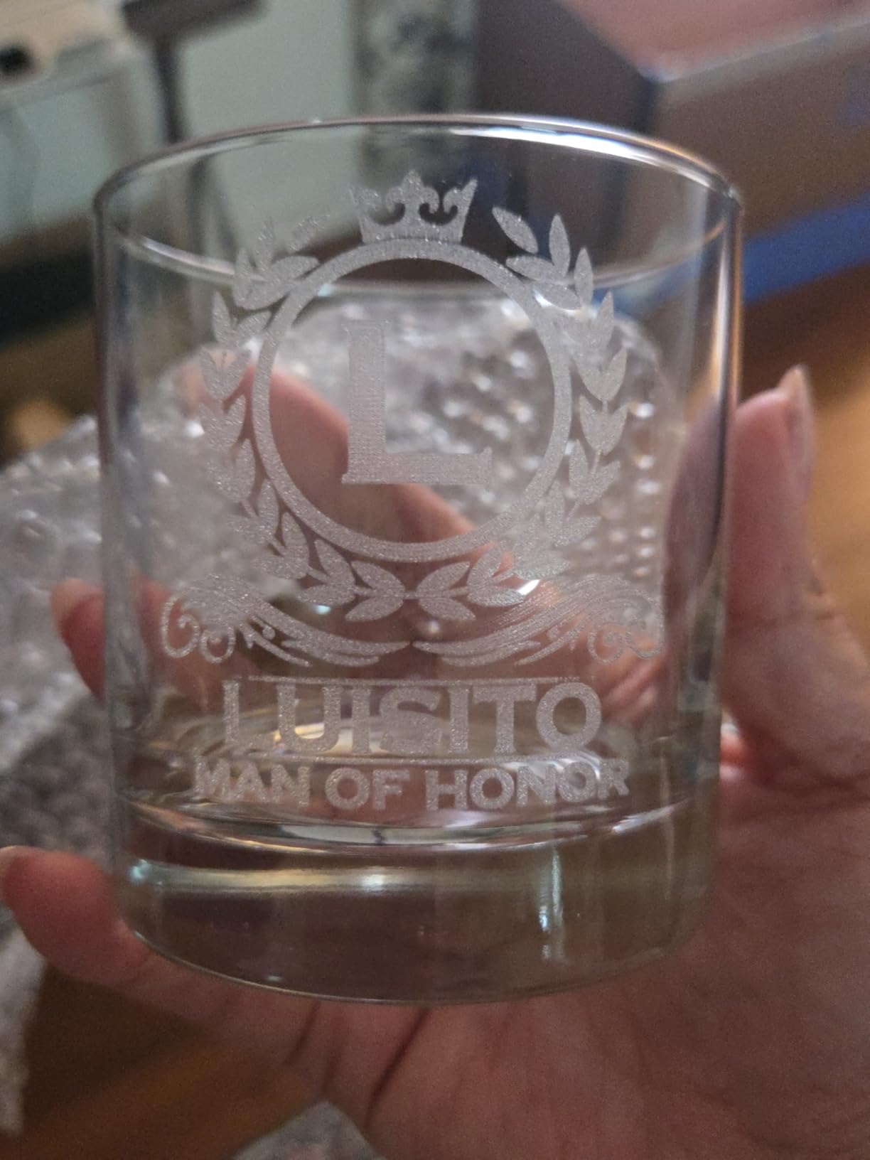 Personalized Whiskey Glass, Engraved Monogram Rocks Cocktail Glass, 10.25 oz Custom Bourbon Gift For Men customer photo 1