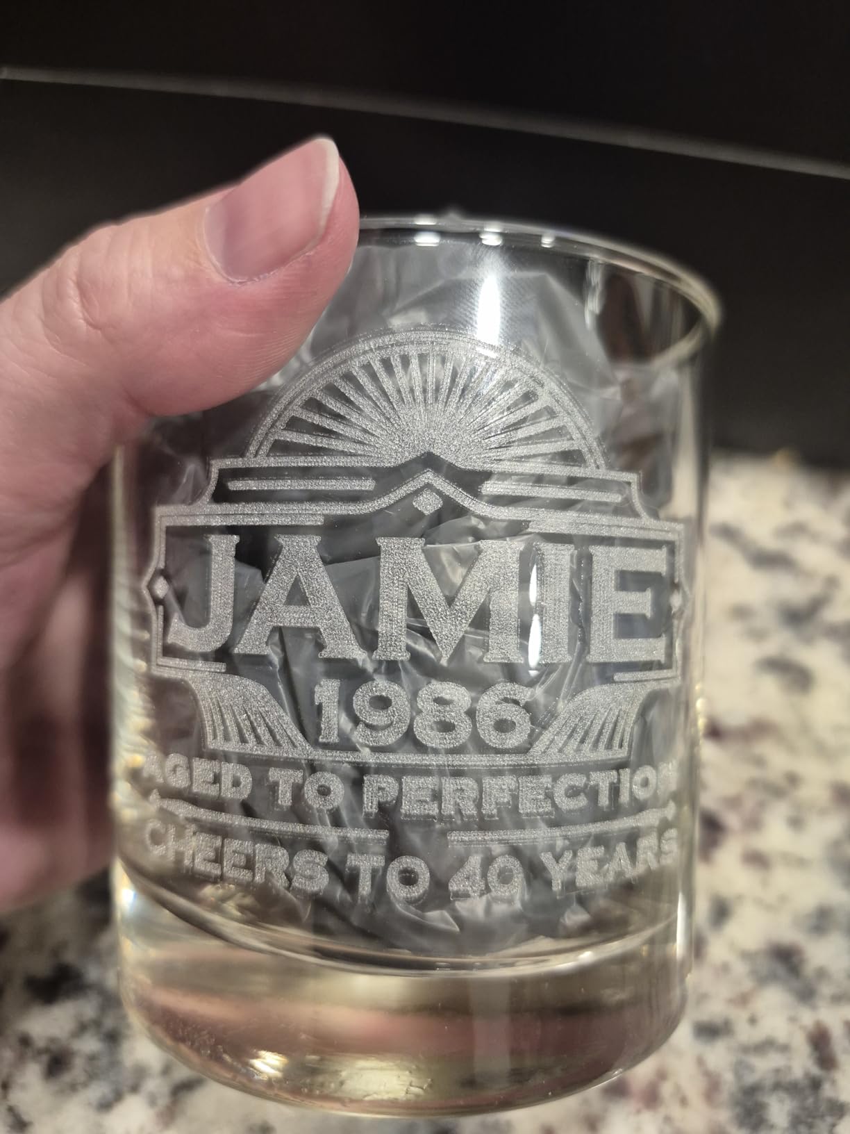 DaddyFactory Personalized Whiskey Glass For Men, Customized Engraved Etched Monogram Rocks Cocktail Glass, 10.25 oz Custom Whiskey Gift Glass Birthday Gift For Him, Aged To Perfection customer photo 1