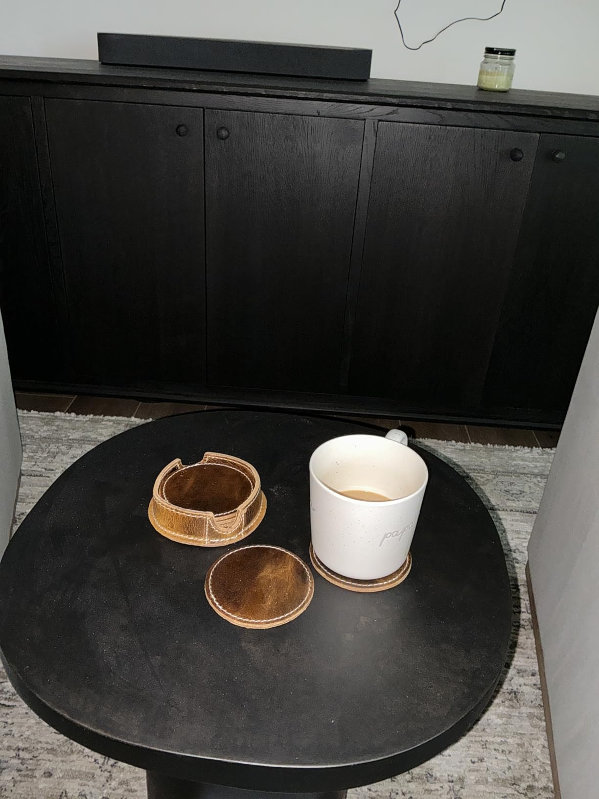 Rustic Town Leather Coasters for Drinks - Cup Coasters Coffee Table Kitchen Table Bar, Home and Office Gifts Handmade Drink Coasters customer photo 1