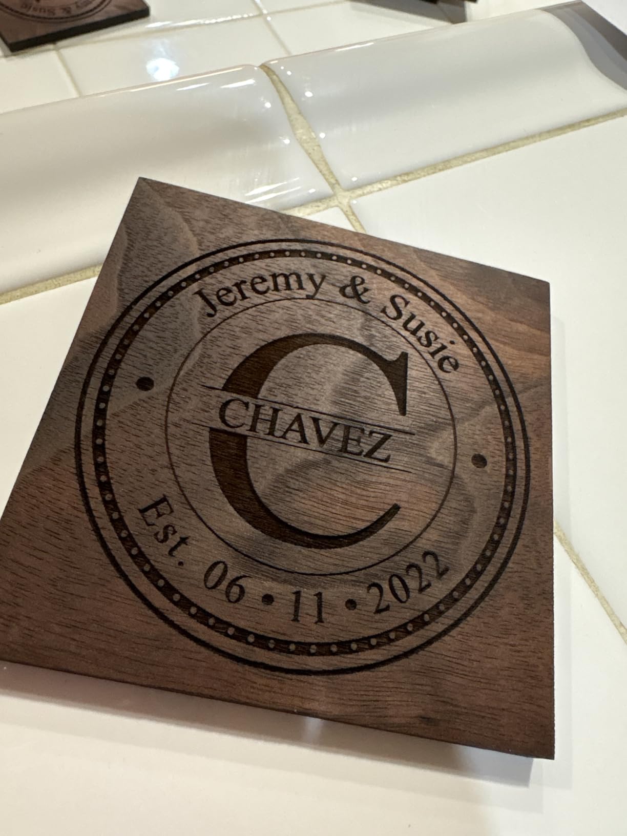 Personalized Coasters for Wedding Gifts, or Personalized Wooden Coaster Sets | Custom Coaster Set Options (2, 4, 6, 8, 16) | Handmade Wooden Coasters Made in The USA customer photo 1