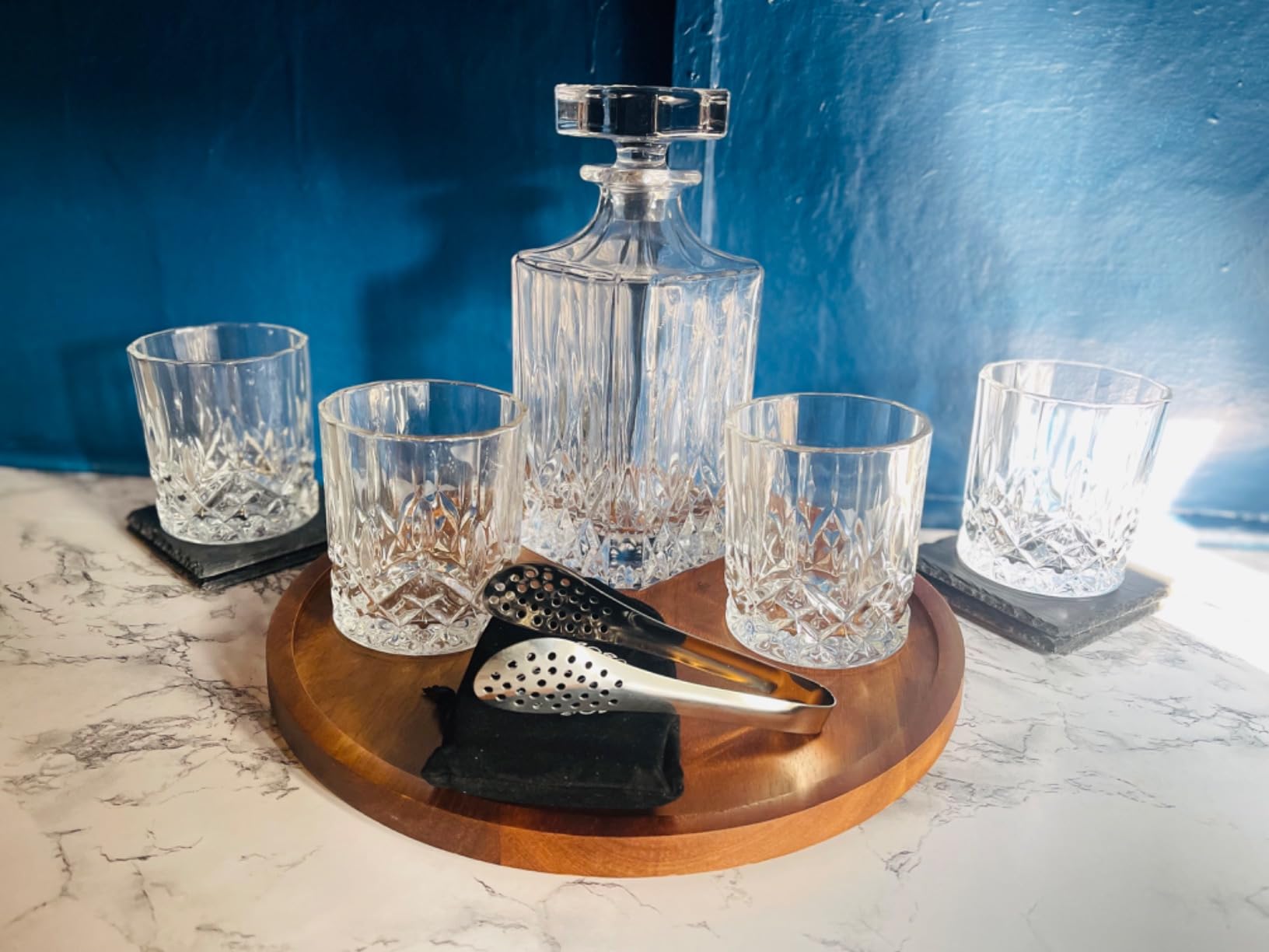 LIGHTEN LIFE Whiskey Decanter Set, Italian Crystal Decanter with 4 Whiskey Glasses in Gift Box - Bourbon Decanter for Scotch, Liquor - Birthday, Anniversary Bourbon Gifts for Men, Dad, Husband customer photo 2