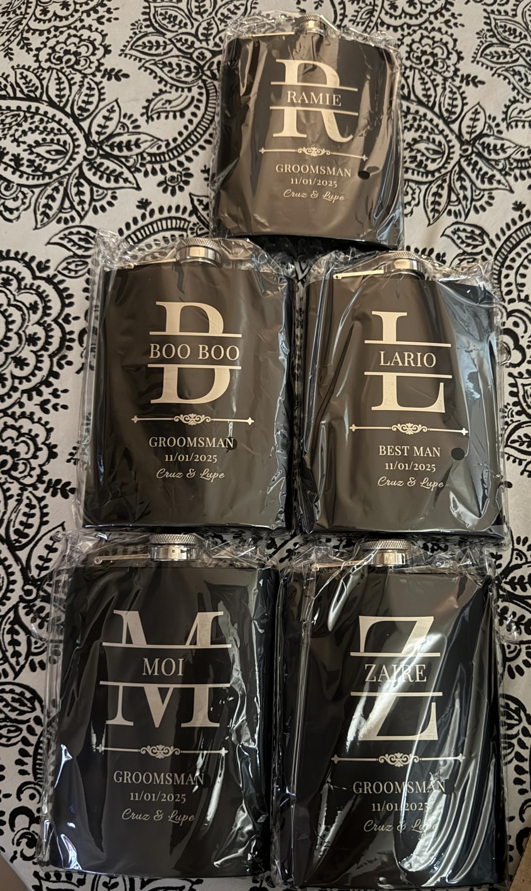 Groomsmen Flasks, Set of 8 Personalized Groomsmen Gifts for Wedding, Custom Engraved Whiskey 304 Steel Stainless Flasks for Groomsman Best Man Groom Father of Bride, Black customer photo 2
